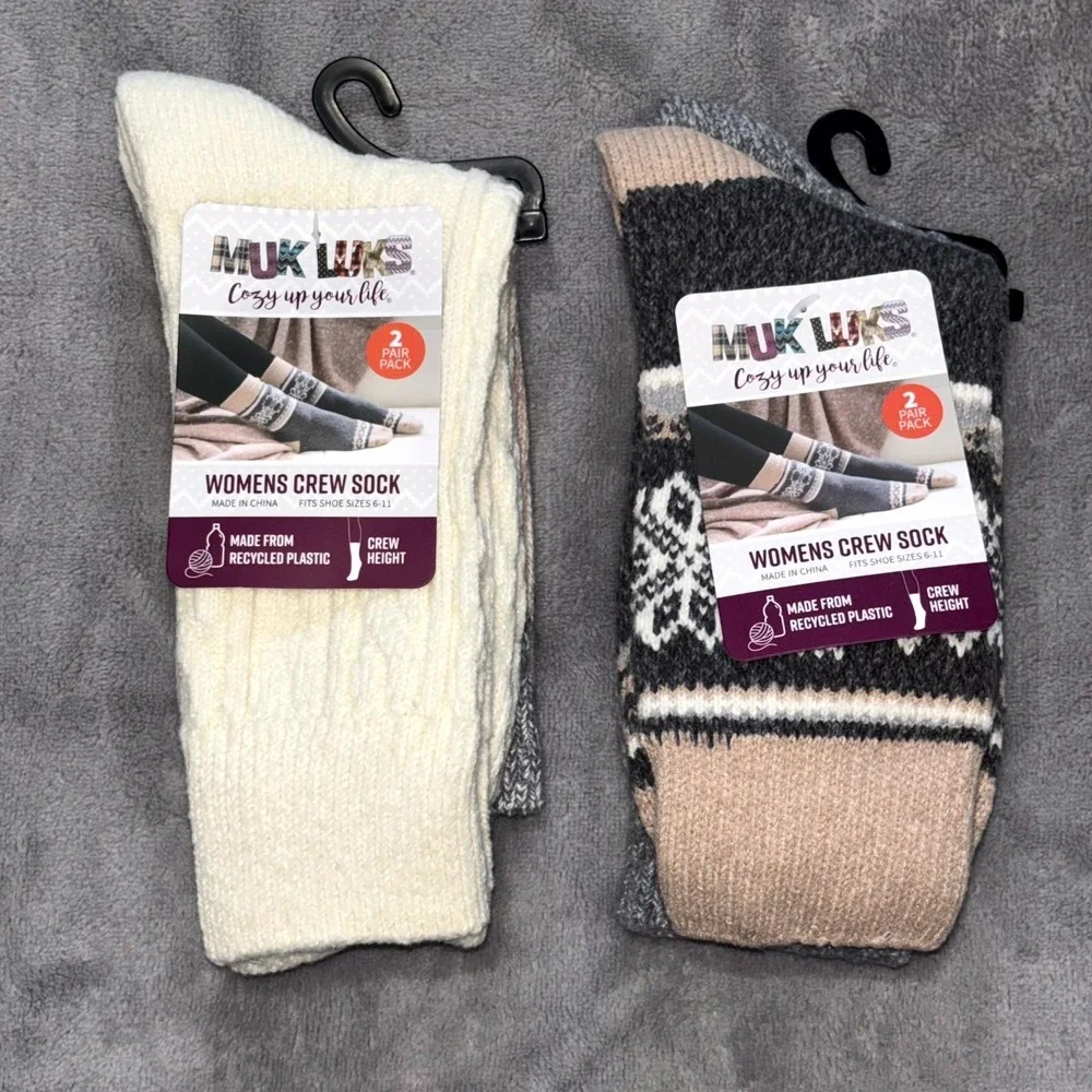 Muk Luks Cozy Up Your Life Crew Height Socks Women OS (6-11) Heather 4 Pair Pack